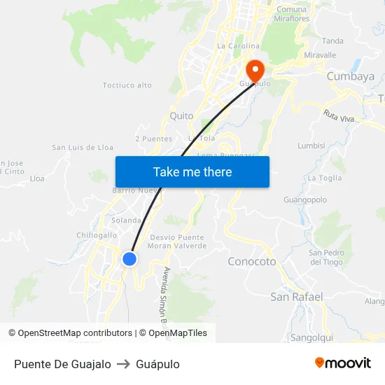 Puente De Guajalo to Guápulo map