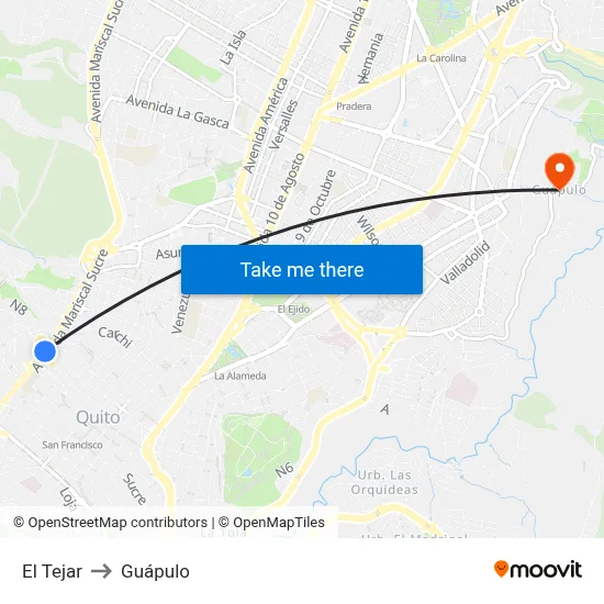El Tejar to Guápulo map