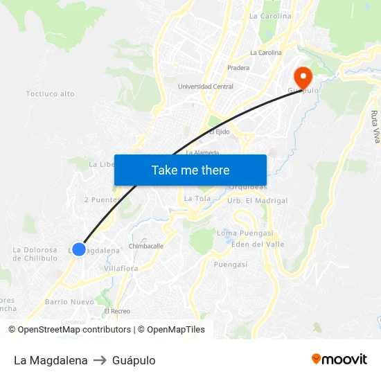 La Magdalena to Guápulo map