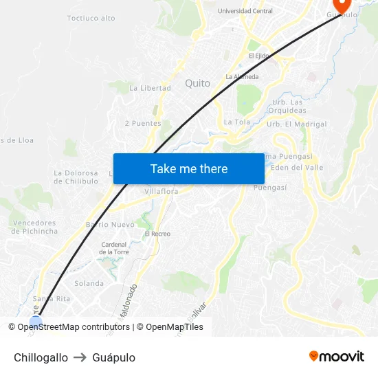 Chillogallo to Guápulo map