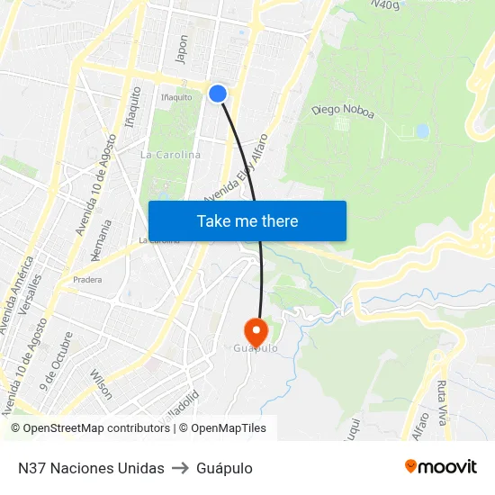 N37 Naciones Unidas to Guápulo map