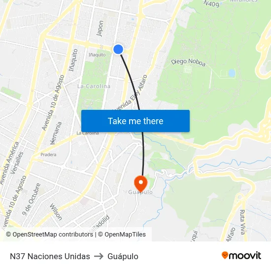 N37 Naciones Unidas to Guápulo map