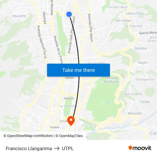 Francisco Llangarima to UTPL map