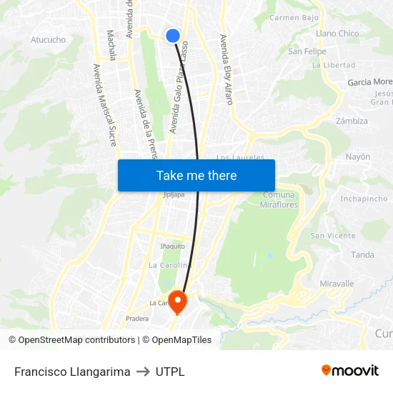 Francisco Llangarima to UTPL map