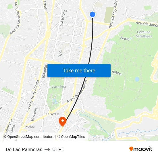 De Las Palmeras to UTPL map