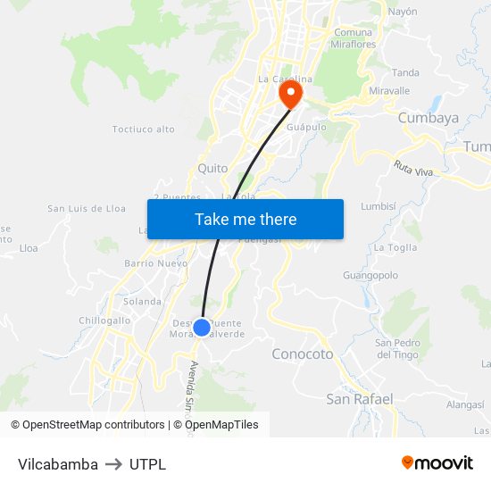 Vilcabamba to UTPL map
