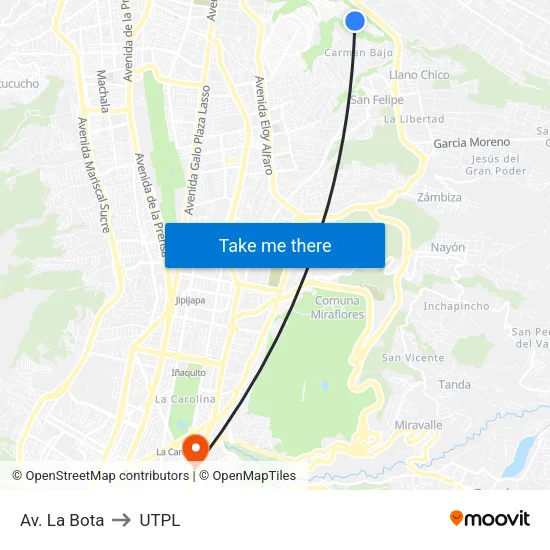 Av. La Bota to UTPL map