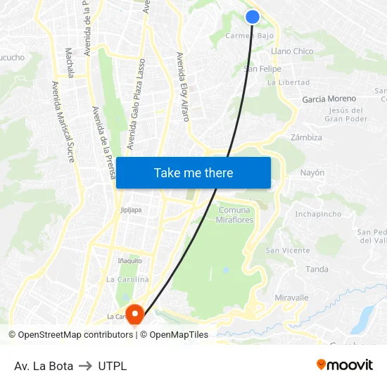Av. La Bota to UTPL map