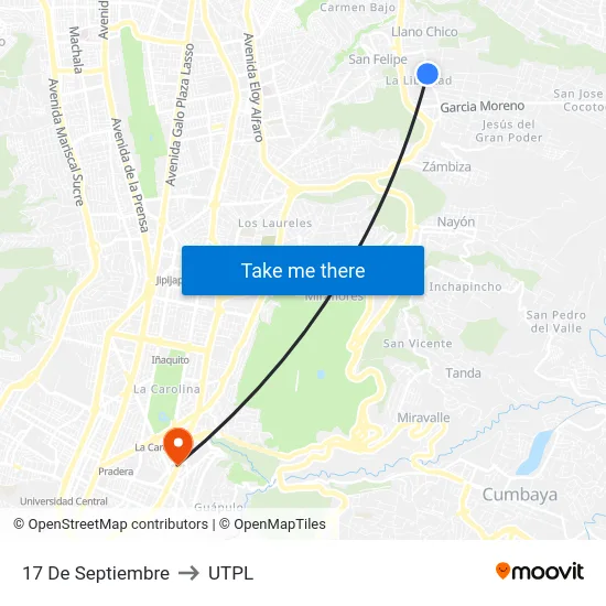 17 De Septiembre to UTPL map