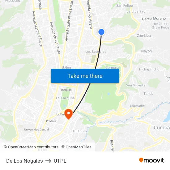 De Los Nogales to UTPL map