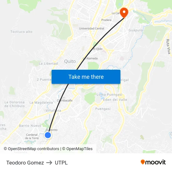 Teodoro Gomez to UTPL map
