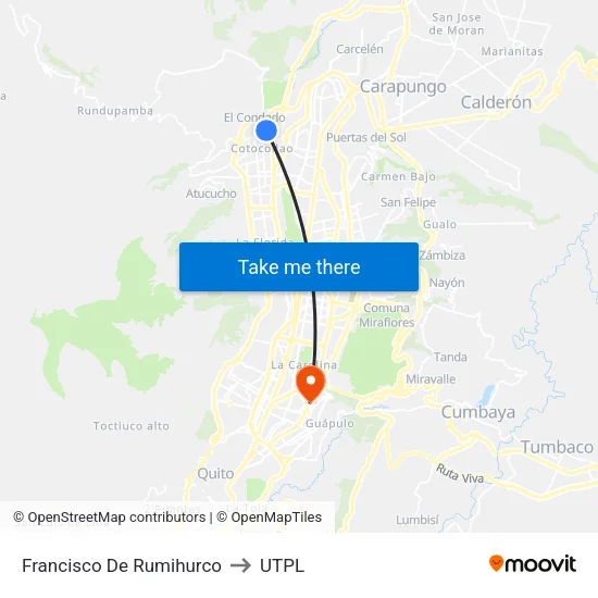 Francisco De Rumihurco to UTPL map