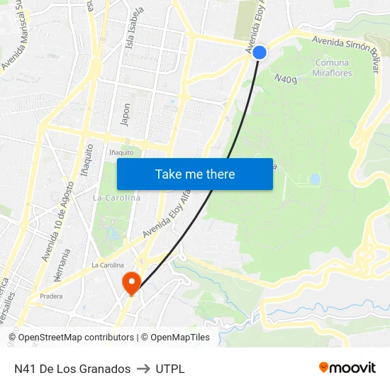 N41 De Los Granados to UTPL map