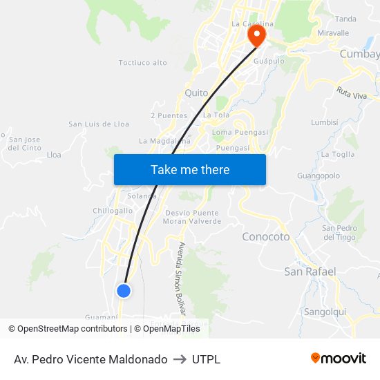 Av. Pedro Vicente Maldonado to UTPL map