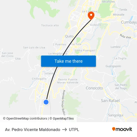 Av. Pedro Vicente Maldonado to UTPL map