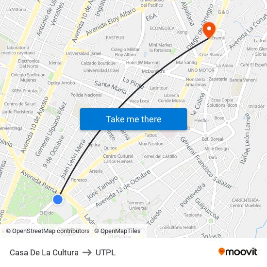 Casa De La Cultura to UTPL map