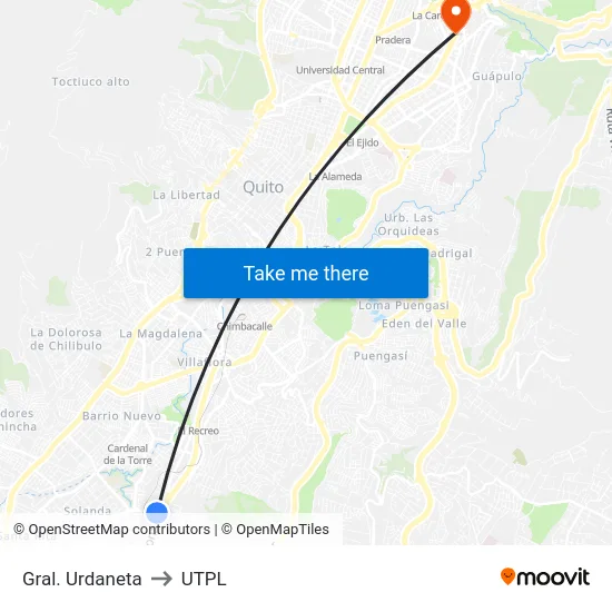 Gral. Urdaneta to UTPL map