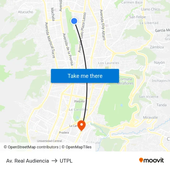 Av. Real Audiencia to UTPL map