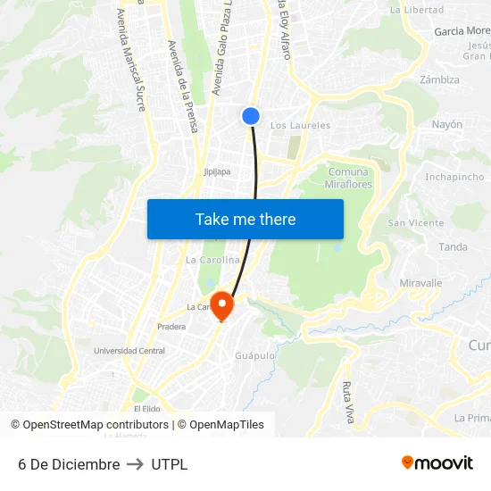6 De Diciembre to UTPL map