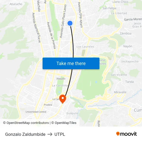 Gonzalo Zaldumbide to UTPL map