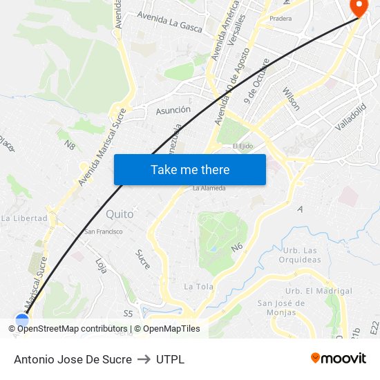 Antonio Jose De Sucre to UTPL map