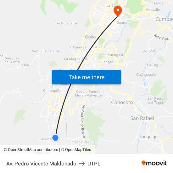 Av. Pedro Vicente Maldonado to UTPL map