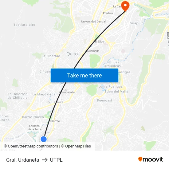 Gral. Urdaneta to UTPL map