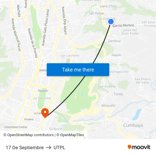 17 De Septiembre to UTPL map