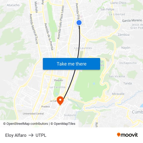 Eloy Alfaro to UTPL map