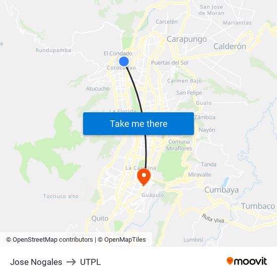 Jose Nogales to UTPL map