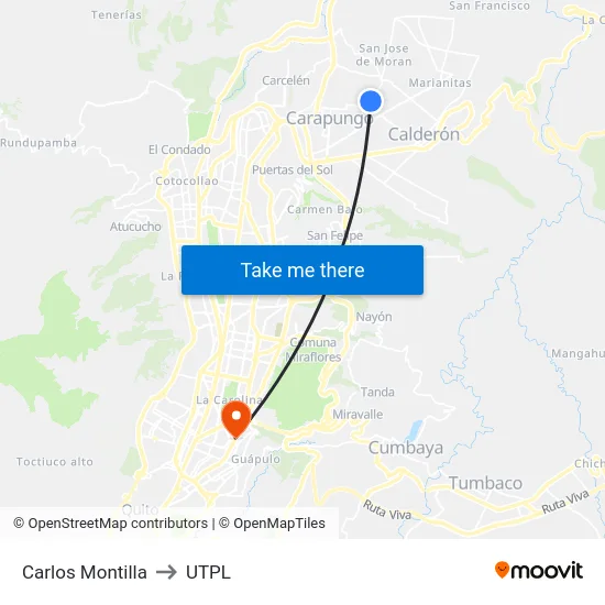Carlos Montilla to UTPL map