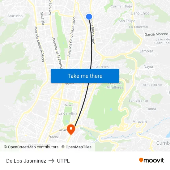 De Los Jasminez to UTPL map