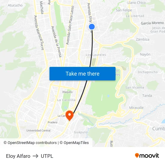 Eloy Alfaro to UTPL map