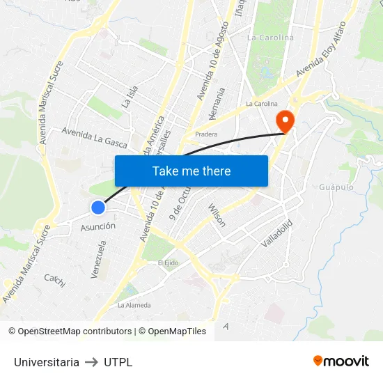 Universitaria to UTPL map