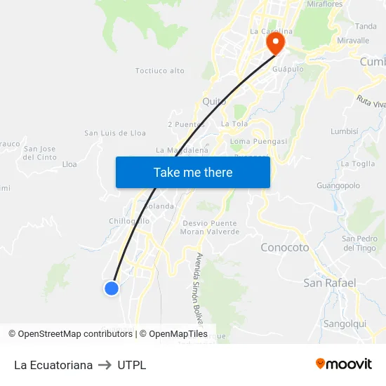 La Ecuatoriana to UTPL map