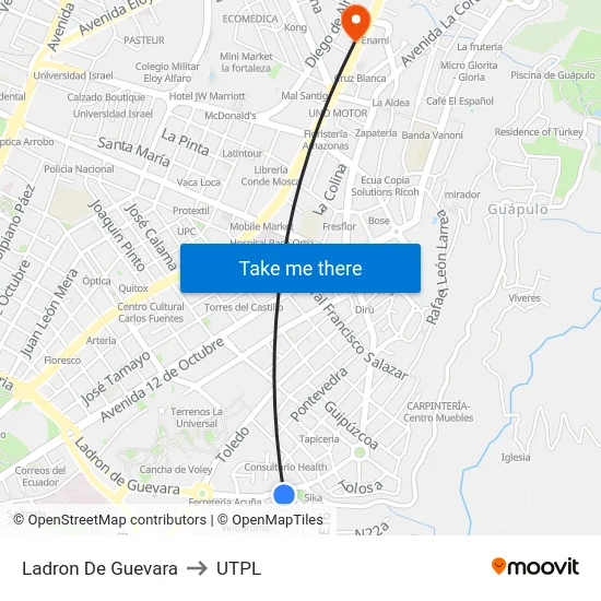 Ladron De Guevara to UTPL map