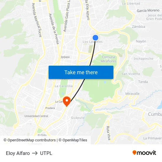 Eloy Alfaro to UTPL map