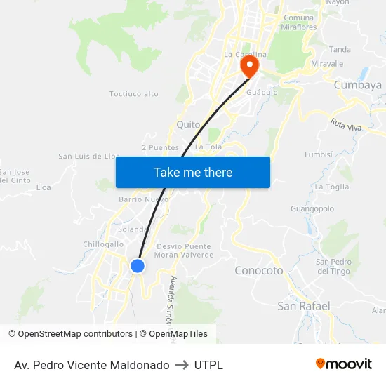 Av. Pedro Vicente Maldonado to UTPL map