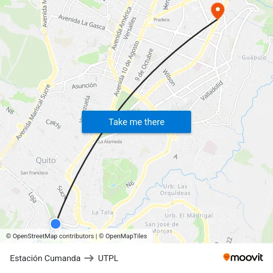 Estación Cumanda to UTPL map