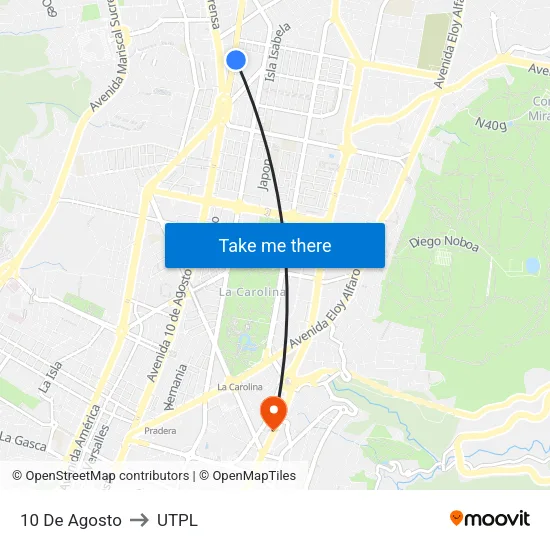 10 De Agosto to UTPL map