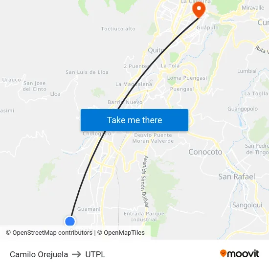 Camilo Orejuela to UTPL map