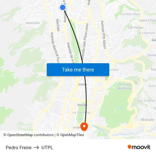 Pedro Freire to UTPL map