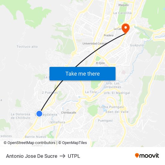 Antonio Jose De Sucre to UTPL map