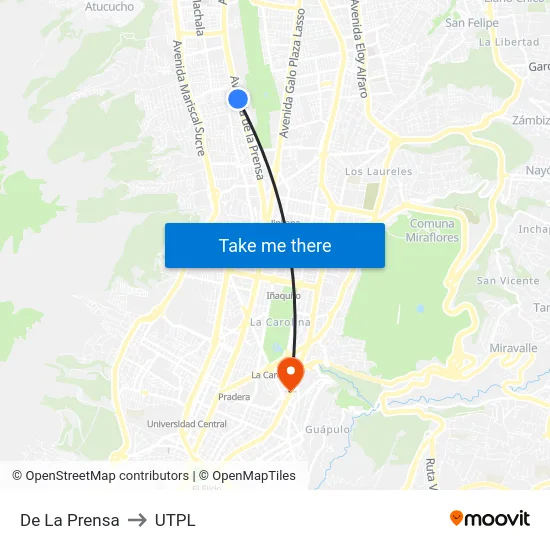 De La Prensa to UTPL map