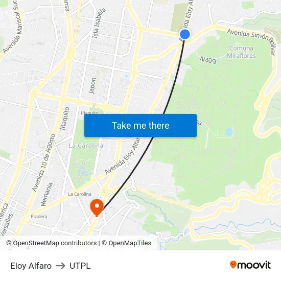 Eloy Alfaro to UTPL map