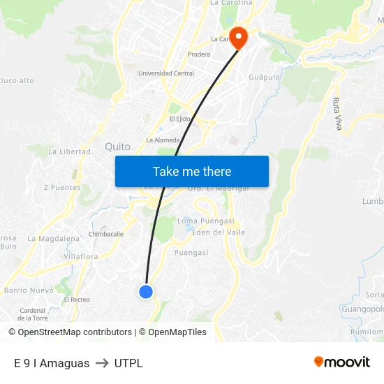 E 9 I Amaguas to UTPL map