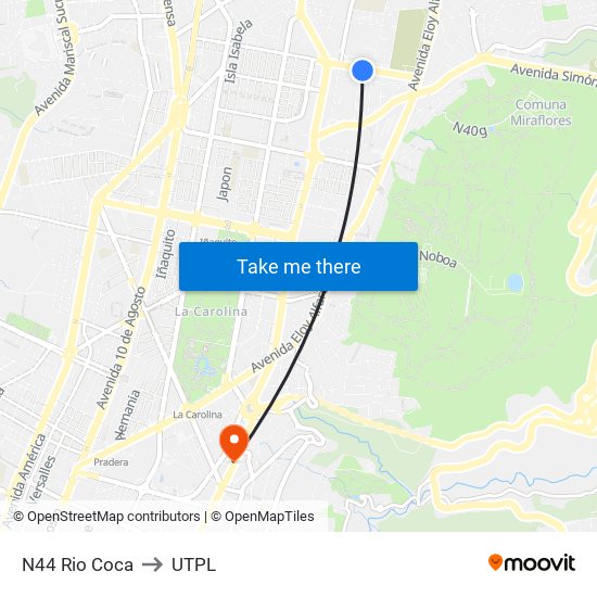 N44 Rio Coca to UTPL map