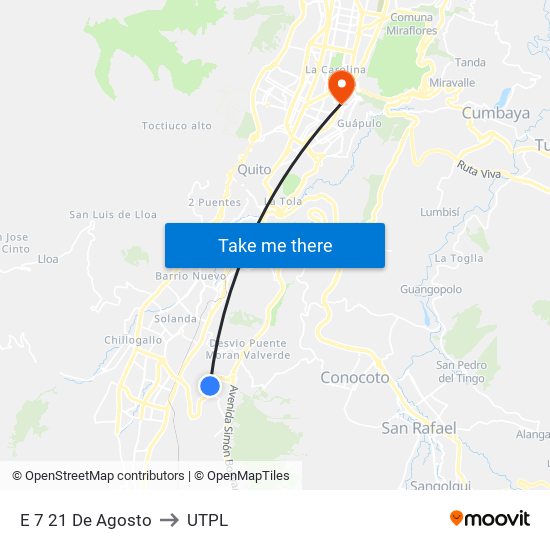 E 7 21 De Agosto to UTPL map