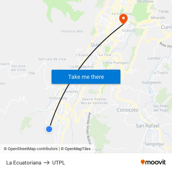 La Ecuatoriana to UTPL map