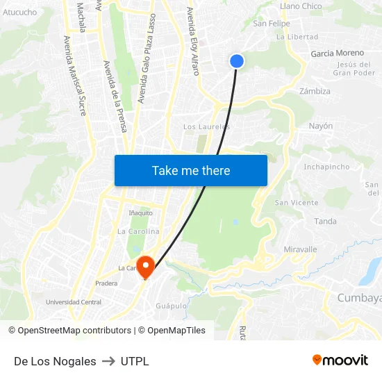 De Los Nogales to UTPL map